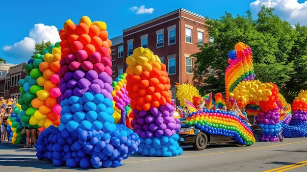 Foto lgbt pride parade met kleurrijke wagens _14xjpg