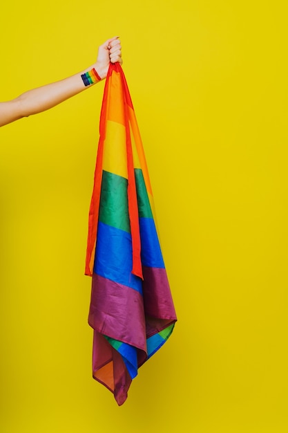 Photo lgbt rainbow flag, conceptual support for gay people, lesbians, transgender and against homophobia