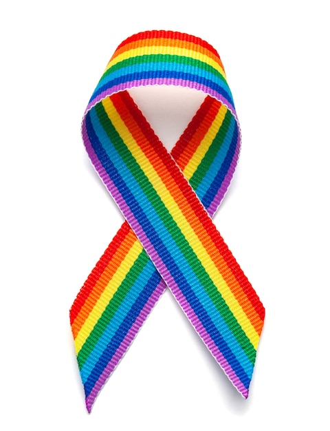 LGBT regenboog lint trots tape symbool. Stop homofobie. Geïsoleerd op een witte achtergrond.