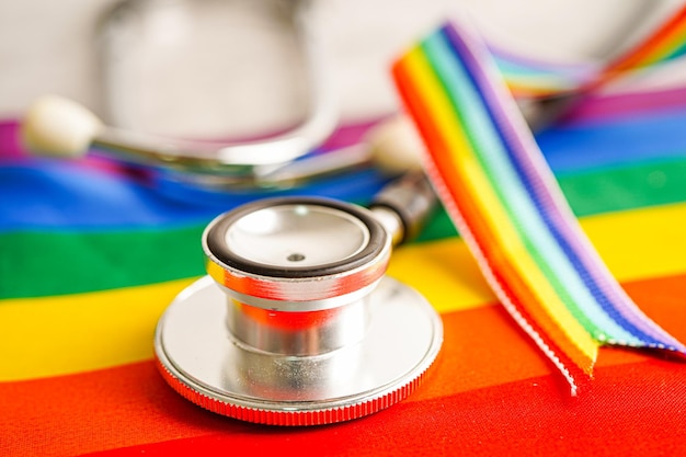 LGBT symbol Stethoscope with rainbow ribbon rights and gender equality LGBT Pride Month in June