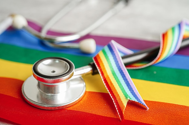 LGBT symbol Stethoscope with rainbow ribbon rights and gender equality LGBT Pride Month in June