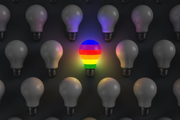 Illustrazione del tema lgbt. lampadina incandescente in stile arcobaleno.