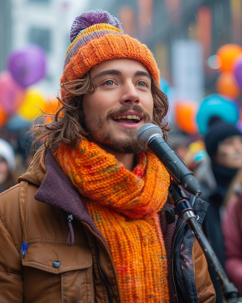 A Lgbtq Activist Speaking Passionately At Background