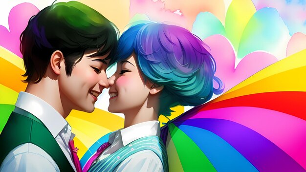 lgbtq couples share a romantic atmosphere proud iridescent illustration by generative ai