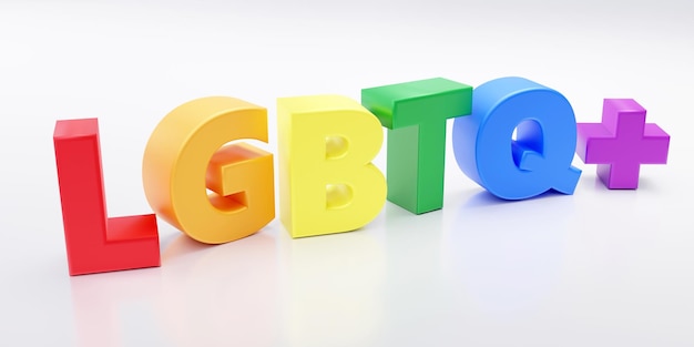 LGBTQ ゲイ プライド レインボー フラグ カラー テキスト白 LGBT コミュニティの権利 3 d レンダリングに分離