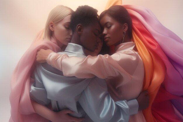 LGBTQ individuals sharing a group hug expressing Generative ai