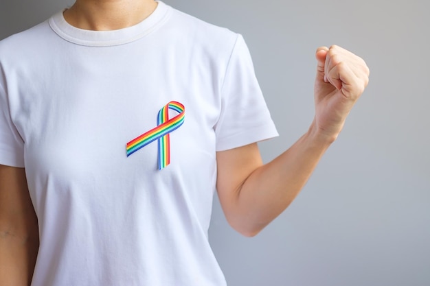 LGBTQ Rainbow ribbon for Support Lesbian Gay Bisexual Transgender and Queer community and Pride month concept