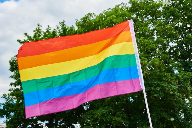 LGBTQ-regenboogvlaggen op trotsdemonstratie