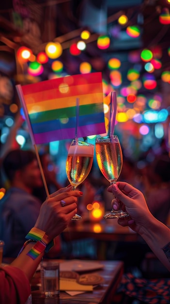 Lgbtq toast in a bar Pride celebration Generative AI