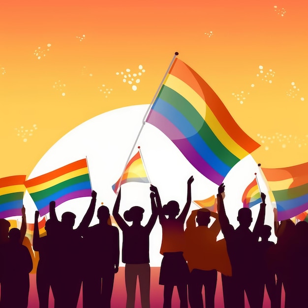 Lgbtq-vlag en mensen die in vrede leven en houden van generatieve AI