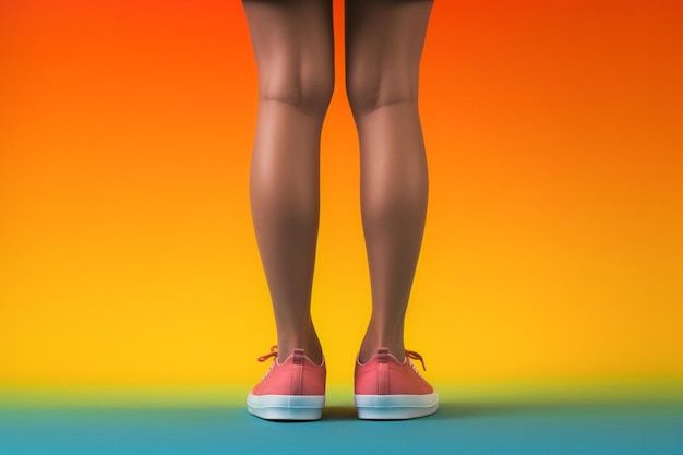 Lgbtq woman legs with rainbow flag patterns in a studio set