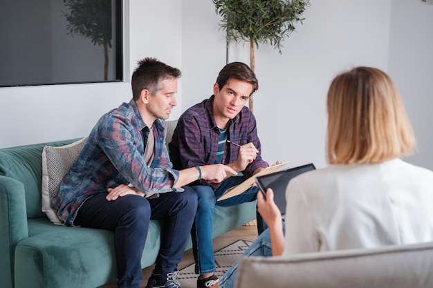 Lgtbi couple meeting with their real estate agent to buy a new home Concept decent housing pride buying and selling