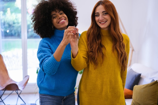 Lgtbi couple opening their new apartment where they will live together in the new city