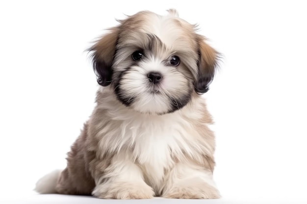 Lhasa Apso Hond Puppy Op Witte Achtergrond Generatieve AI