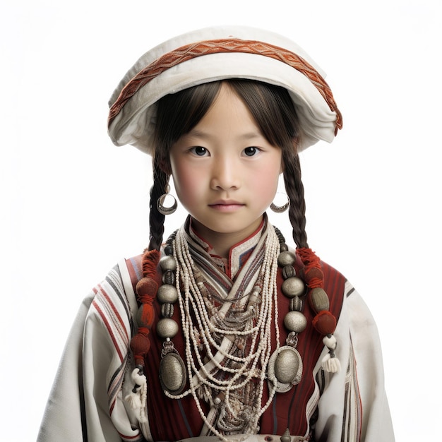 사진 8살 소년은 전통 의상을 입고 있다.