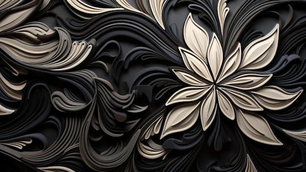 Мотив лианы черный с цветами Generative AI