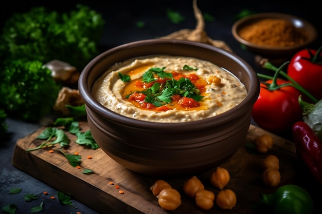 Libanese Hummus Creamy en smaakvolle Midden-Oosterse Dip Generative AI