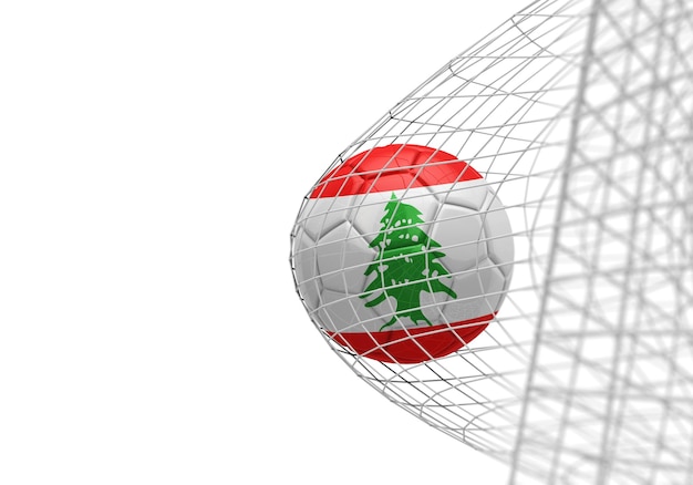 Libanon vlag voetbal scoort een doelpunt in een net