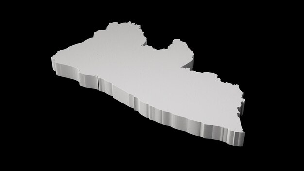 Liberia 3D-kaart Geografie Cartografie en topologie Zee Zwart oppervlak 3D-afbeelding