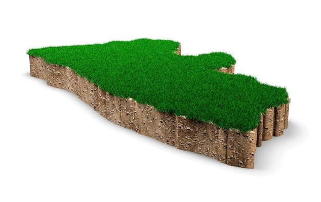 緑の草と岩の地面のテクスチャ3dイラストとリベリアマップ土壌土地地質断面図