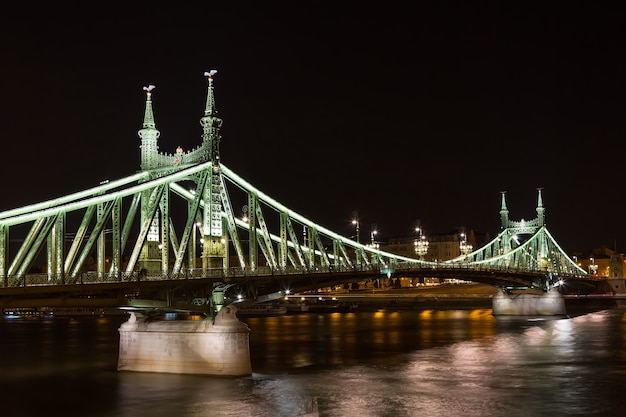 Liberty bridge in Budapest Hungary at night