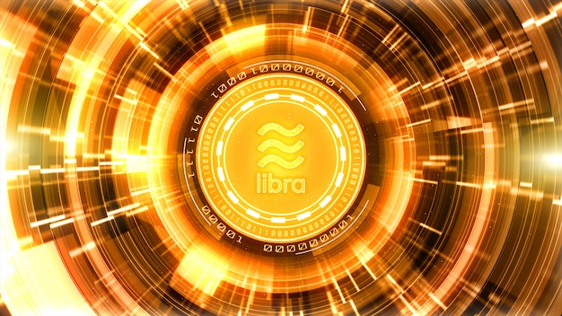 Libra cryptocurrency sign in digital cyberspace background