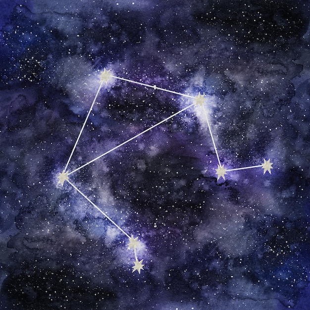 写真 天秤座 占星術 天文学 数字学 誕生日 手描き 水彩画 暗い空の背景に隔離されたデザイン プリント カード ポスター 装飾
