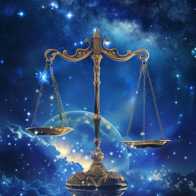 Libra Zodiac Sign Horoscope Symbol Magic Astrology Scales Scales in Fantastic Night Sky