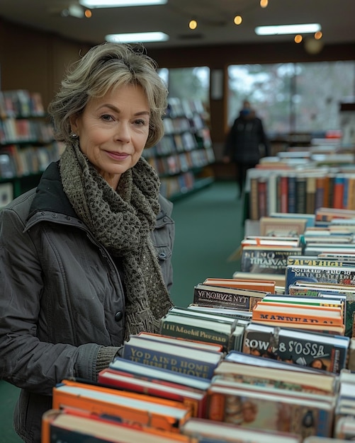 Photo a librarian organizing book sale wallpaper