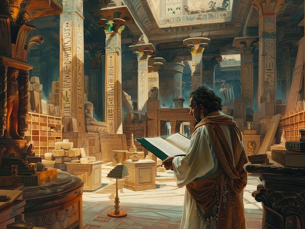 Library of Alexandria Papyrus scrolls Lost inventions An inventor discovering a hidden workshop