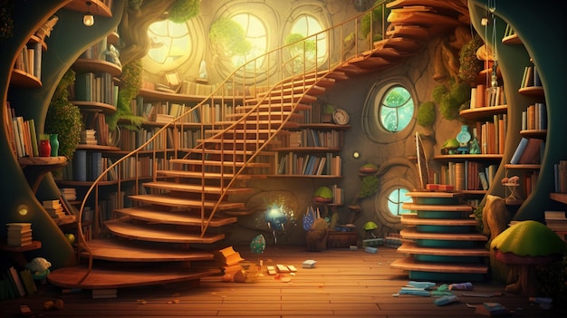 Foto biblioteca dell'immaginazione fantastic bookworm's hideaway