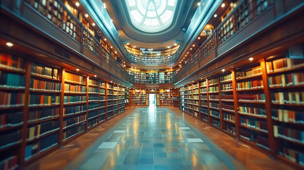 Интерьер библиотеки с рядами книг Избирательный фокус