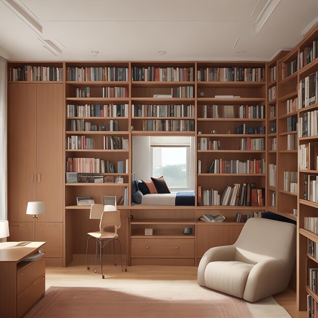 Library room HD Ai generative 8K wallpaper Stock Photographic Image