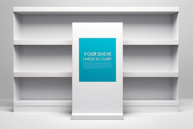 Photo library shelf talker mockup with blank white empty space for placing your design