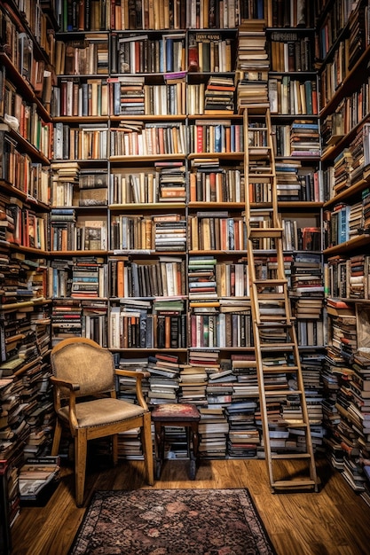 Library shelves filled with various books created with generative ai