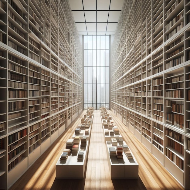 Library and shelves realistic photo