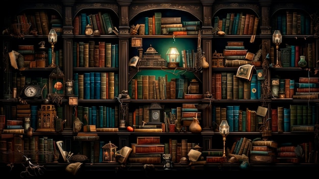 библиотечные полки с книгами