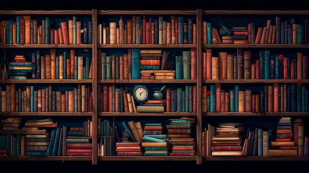 library shelves with books