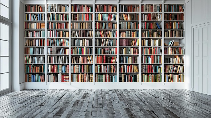 Photo a library with a book shelf full of books