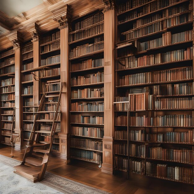 a library with a book shelf full of books