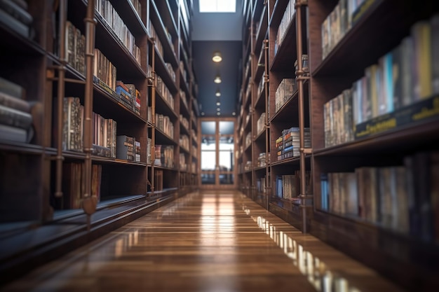 A library with bookshelves and a wooden floor