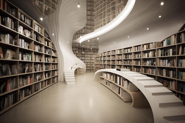 A library with a curved ceiling that says " the word library "