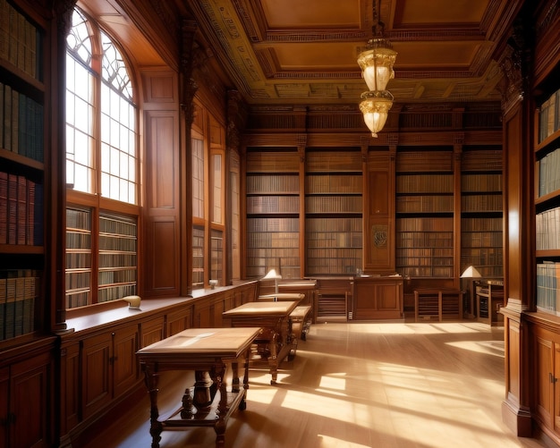 A library with a large window that says " the library ".