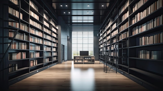 Library with many books on the shelves knowledge education learning concept Generative AI