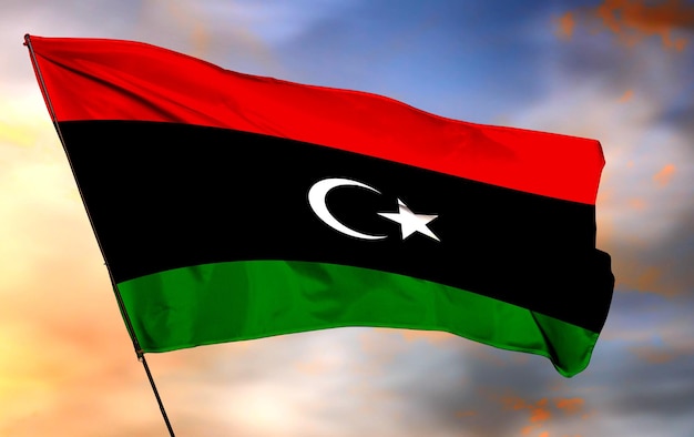 libya 3D waving flag and cloud background Image