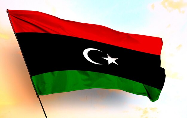 libya 3D waving flag and grey cloud background Image