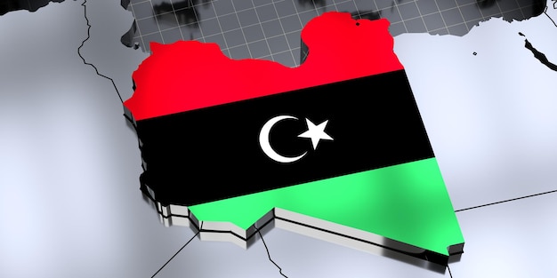 Libya borders and flag 3D illustration