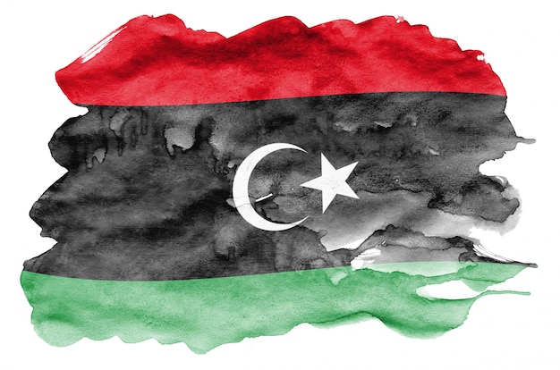 Libya flag  is depicted in liquid watercolor style isolated on white