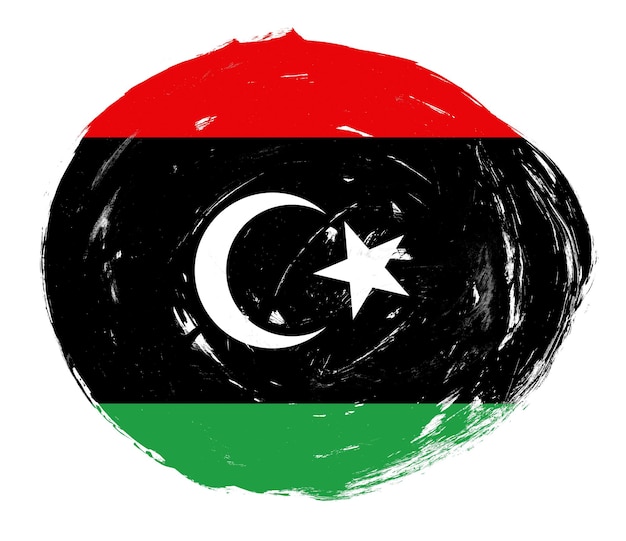 Libya flag painted on a distressed white stroke brush background