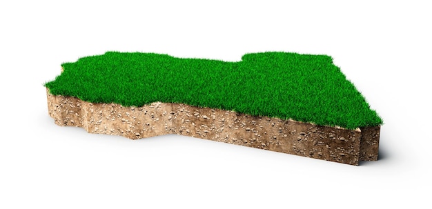 緑の草と岩の地面のテクスチャ3dイラストとリビアマップ土壌土地地質断面図